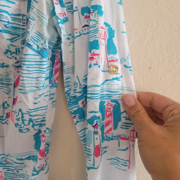 Lilly Pulitzer, Cruiser Botton-down Shirt, Watch Out Lighthouse‎ Print, Size 4 - Picture 6 of 10